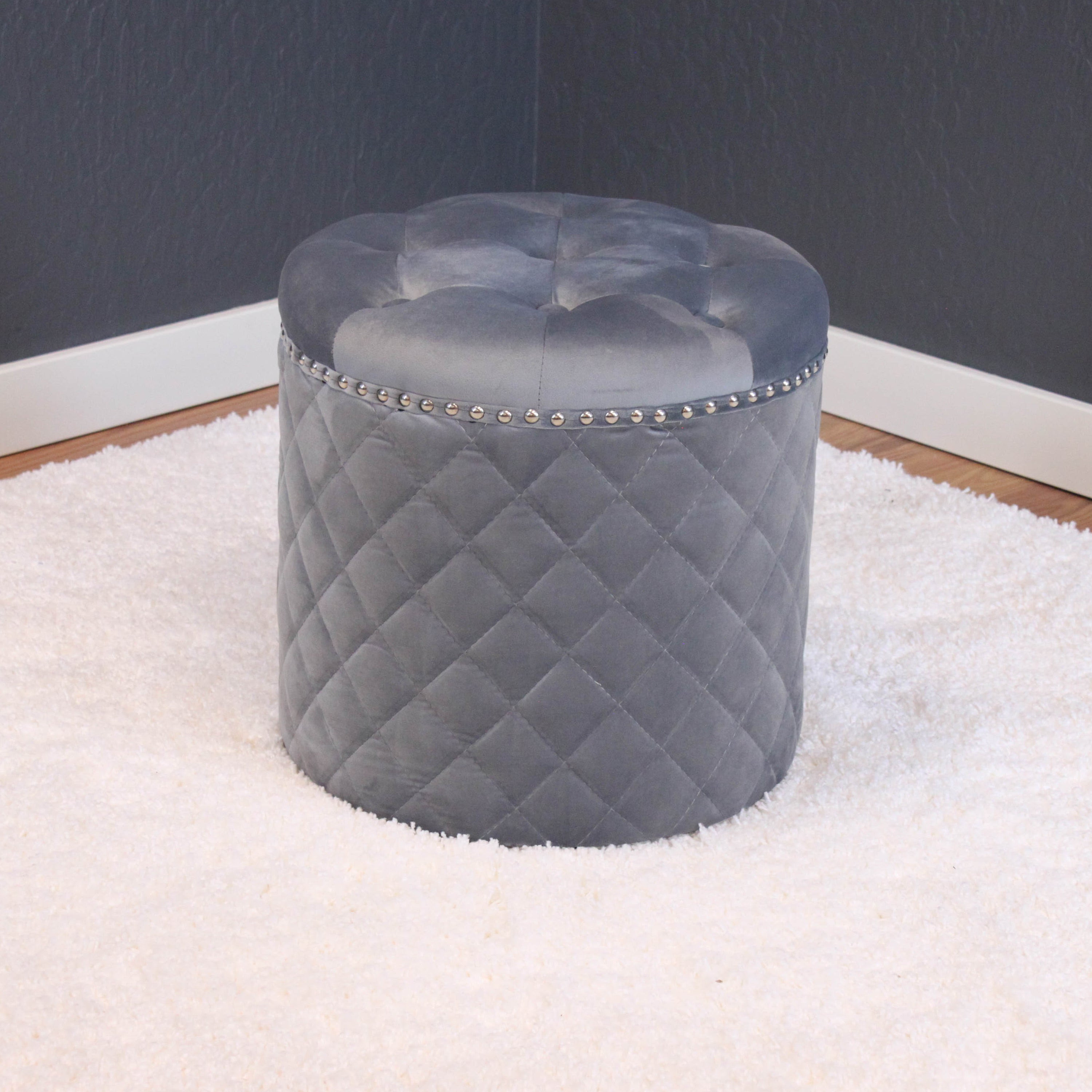 Lemele Round Velvet Ottoman