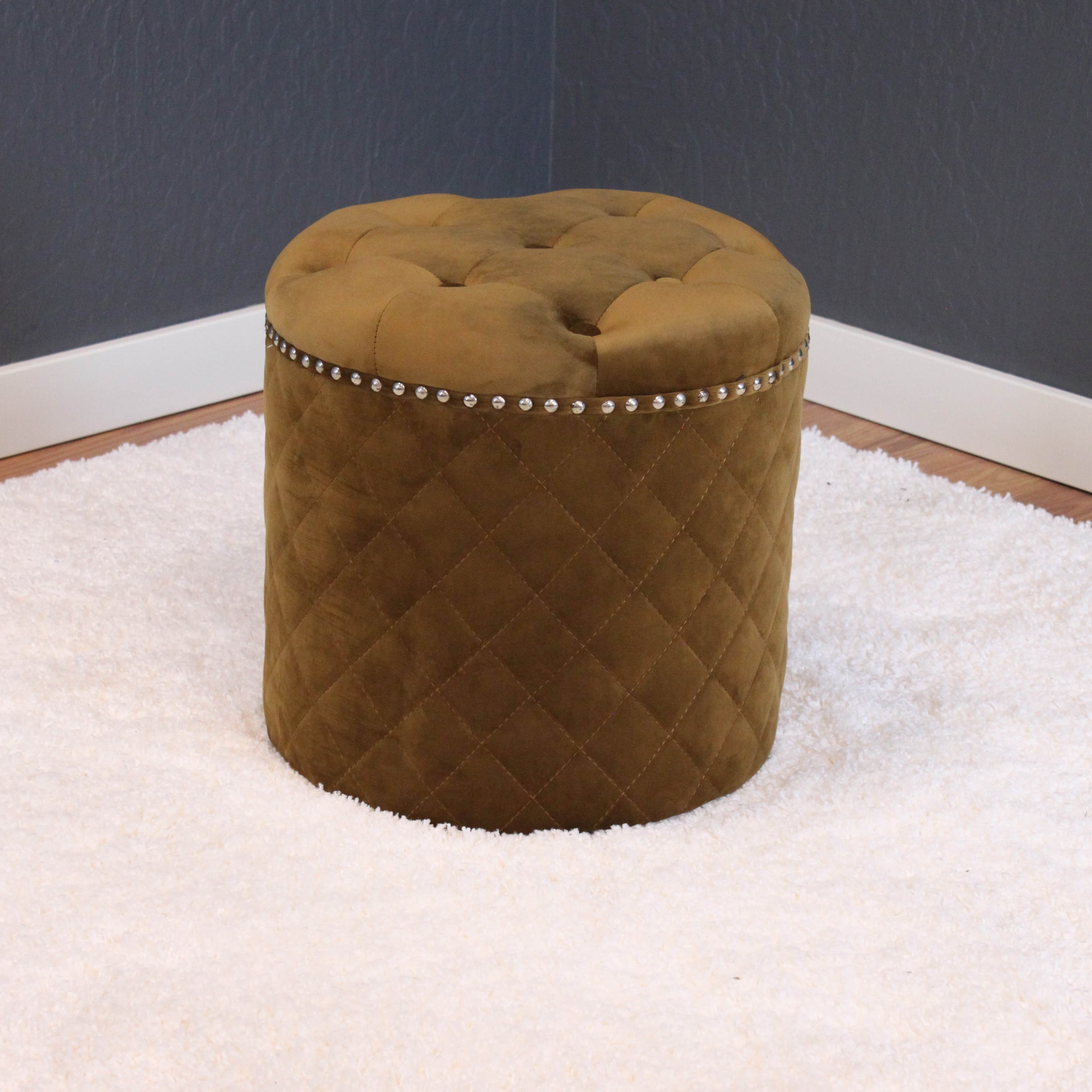 Lemele Round Velvet Ottoman